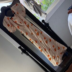 White Orange-Print Puff-Sleeve Maxi Dress